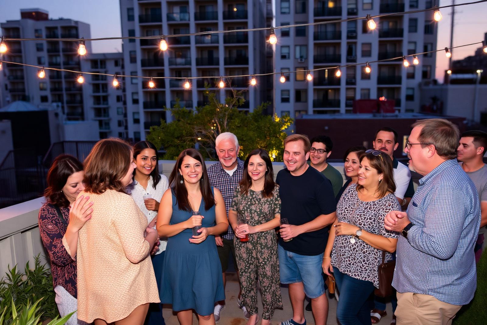 Residents gathered at a rooftop community event